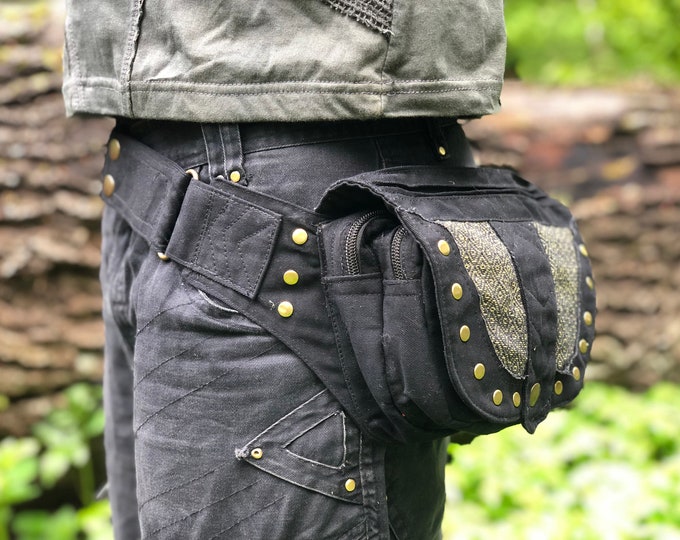 Belt bag RICO big >>> extravagant spacious bum bag with rivets >> JUNGLE, Goa, Psy Trance, Freak, Festival Clothing, Apocalypse