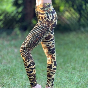 LEGGINGS batik vurig psychedelisch okergeel/olijf/bruin unisex 3 maten, zacht en comfortabel // JUNGLE // dans, yoga, festival afbeelding 6