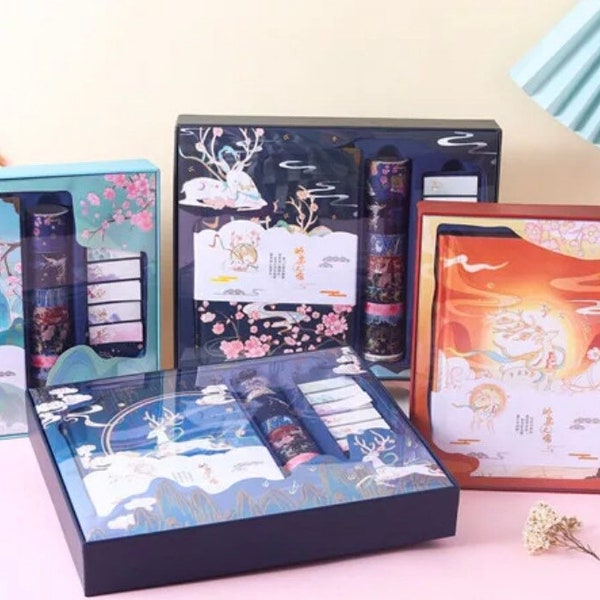 Stationery gift sets,Magical Reindeer Notebook Gift set, washi tape bundles, Student gift, stationery bundle, kawaii, beautiful, Journal Set