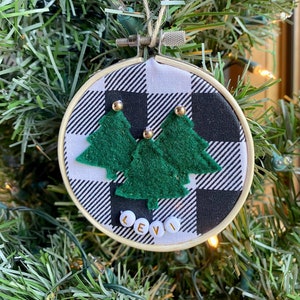 Personalized Black and White Buffalo Check Christmas Tree Ornament for Kids, Custom Baby&#39;s First Christmas Ornament