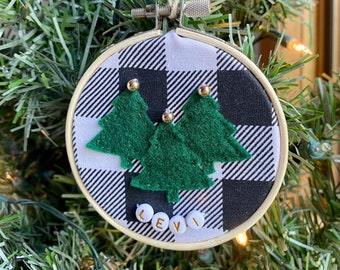 Personalized Black and White Buffalo Check Christmas Tree Ornament for Kids, Custom Baby&#39;s First Christmas Ornament