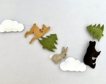 Felt Woodland Animal Garland, Woodland Animal Nursery Wall Decor, Handsewn Felt Garland, Bunny Nursery Wall Decor, Forest Nursery Garland