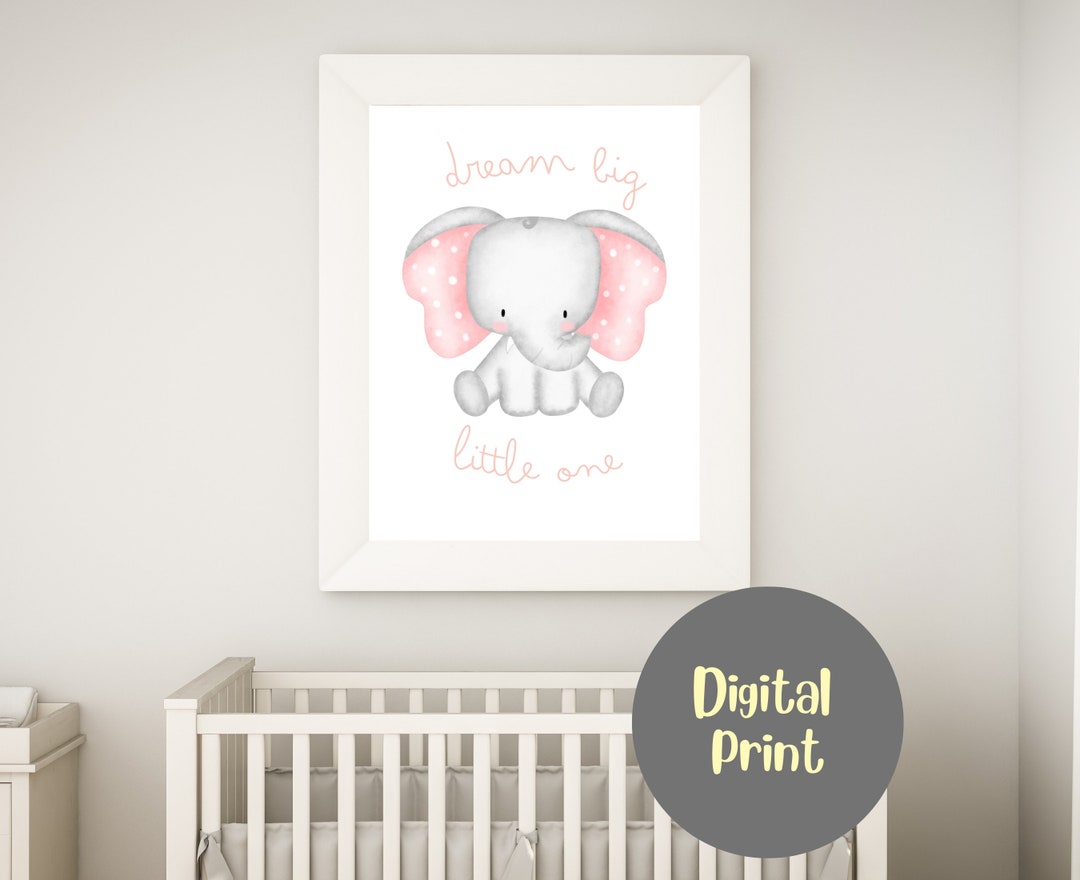 Elephant Nursery Wall Decor for Girl, Pink Baby Room Wall Decor
