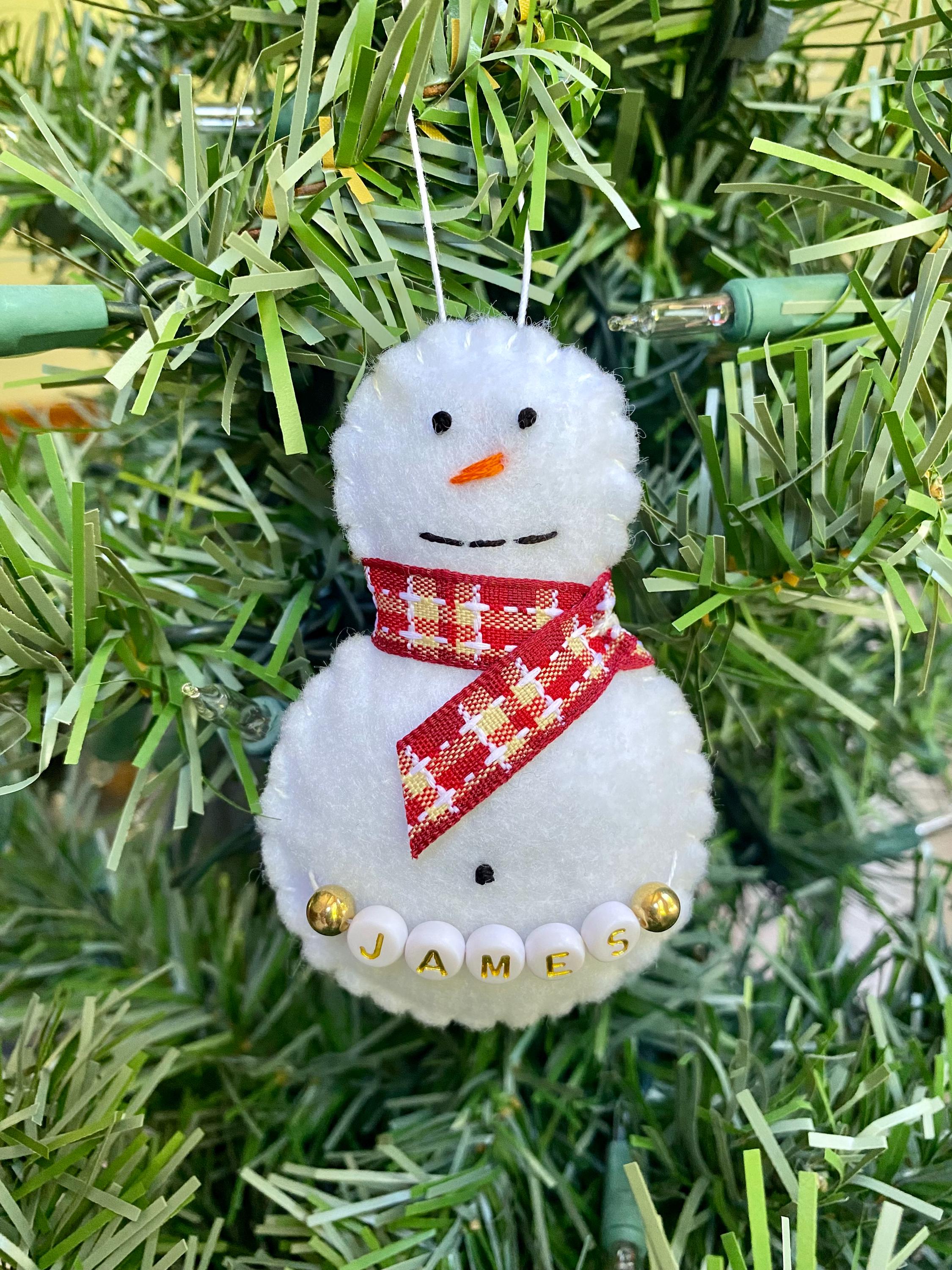 Personalized Felt Snowman Christmas Ornament, Snowman Baby's First Christmas Ornament, Handmade Kids Christmas Ornament, Custom Colors