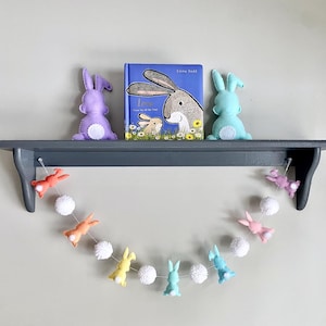 Felt Bunny Easter Garland for Mantle, Handsewn Felt Easter Home Decor, Spring Garland for Home, Bunny Nursery Decor, Spring Kids Room Decor
