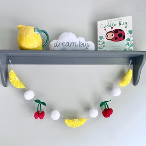 Lemon and Cherry Fruit Garland, Lemon Nursery Wall Decor, Felt Lemon Garland for Baby Shower, Custom Lengths