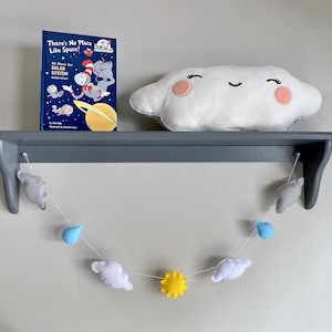 Felt Sun and Raindrops Garland, You Are My Sunshine Nursery Wall Decor, Stuffed Felt Sun Wall Hanging, Cloud Felted Garland, Sky Nursery