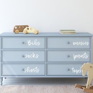 White Customizable Nursery Dresser Labels, Custom Nursery Drawer Organization, Changing Table Organization, Kids Room Custom Dresser Decals