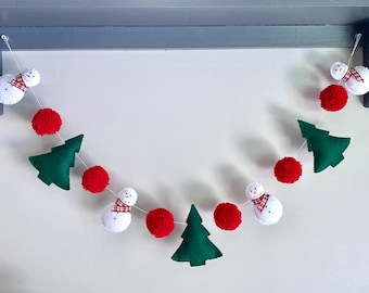 Felt Christmas Snowman Garland for Mantle, Snowman Garland Christmas Home Decor, Felt Christmas Nursery Garland, Custom Lengths