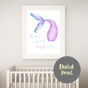 Mermaid Digital Nursery Art, Purple Mermaid Nursery Digital Print, Girl Mermaid Nursery Decor, Purple and Teal Room Decor, Girl Room Decor