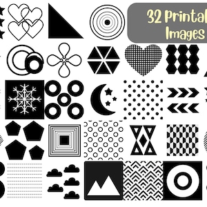 Schede stampabili in bianco e nero ad alto contrasto per neonati, schede sensoriali Montessori per neonati, download digitale