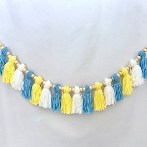 Blue & Yellow Yarn Tassel Garland for Boy Nursery, First Birthday Highchair Tassel Garland, Sunshine Nursery Decor, Custom Lengths