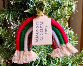 Personalized Baby's First Christmas Ornament, Red Plaid Traditional Christmas Decor