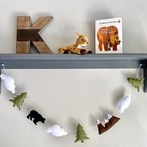 Felt Mountain Nursery Garland, Woodland Animal Nursery Wall Decor, Handsewn Felted Garland