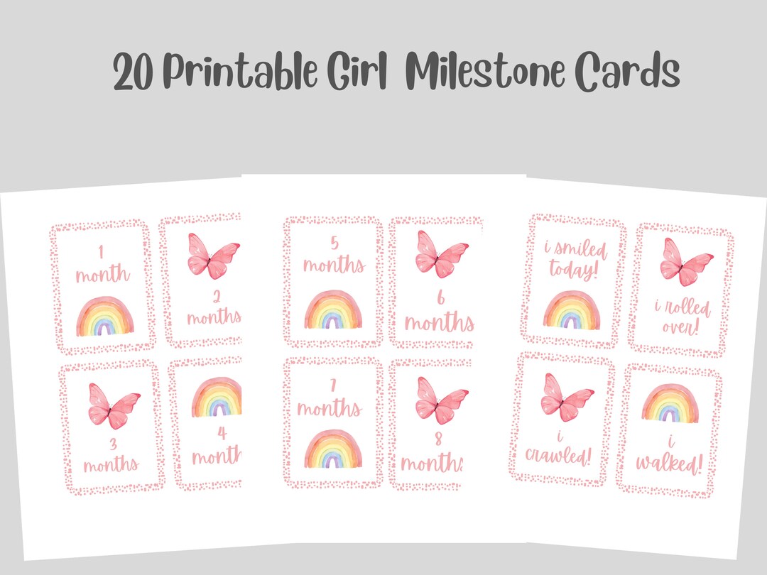 Printable Baby Girl Milestone Cards, Baby Photo Props, Baby Photo Cards ...