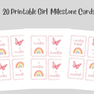 Cartes imprimables d'étape importante pour bébé fille, Accessoires photo pour bébé, Cartes photo pour bébé, Cadeau numérique pour baby shower, Cartes d'étape importante mensuelles imprimables