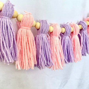 Pink and Purple Yarn Tassel Garland for Baby Girl Nursery, Highchair Garland for Girl Birthday, Baby Girl Shower Decoration, Custom Lengths