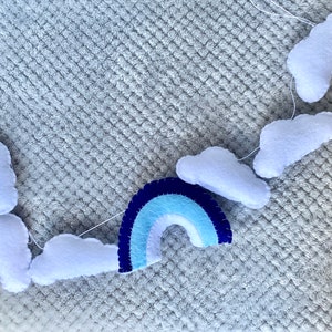 Felt Blue Rainbow Nursery Garland, Boy Nursery Wall Decor, Cloud Nursery Decor, Boy Room Wall Decor, Blue Felt Banner, Cloud Felt Garland