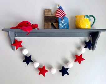 Guirnalda de estrellas de fieltro rojas, blancas y azules, decoración para el hogar del 4 de julio.