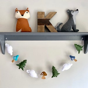 Felt Mushroom Nursery Garland, Boy Woodland Nursery Wall Decor, Forest Felted Garland, Felt Woodland Nursery Bunting, Mushroom Wall Decor