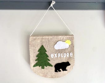Handmade Felt Woodland Banner, Mountain Nursery Decor