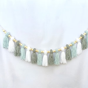 Light Blue and Gray Tassel Garland, Pale Blue Tassel Garland, Baby Boy Nursery Garland, Over the Crib Decor, Blue & Gray Tassel Wall Hanging