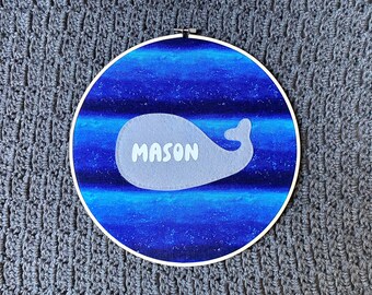 Personalized Fabric Whale Hoop, Nautical Nursery Decor