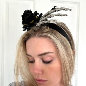 Skeleton Hand Halloween Headband: Gothic Rose Crown
