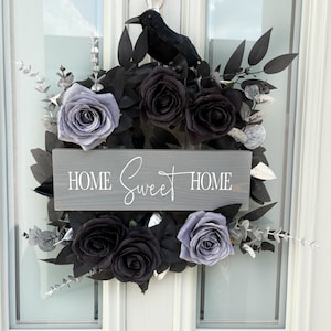Gothic Halloween Wreath: Black Roses & Crow, Spooky Decor
