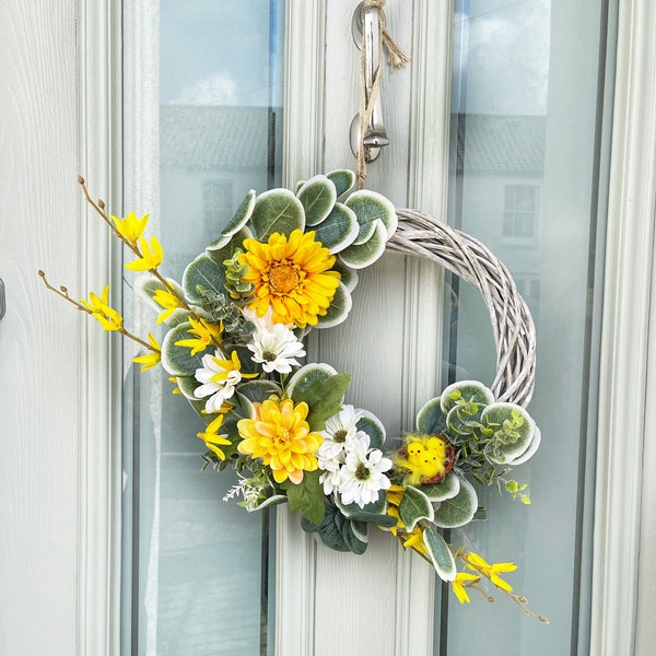 Easter wreath for front door, spring wreath, yellow wreath, spring wreath, easter decorations, easter decor outside, Easter bird