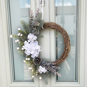 Christmas wreath, front door, winter wreath, silver and white, Christmas decorations for outside, Christmas decor, spruce wreath