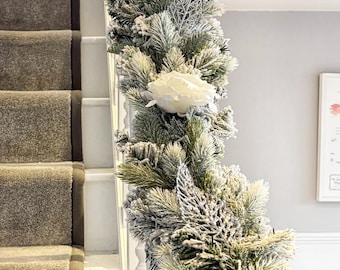Handcrafted snowy Christmas Garland: Stairwell, Table, Fireplace Decor
