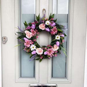 Spring wreath for front door, faux wreath, wreath hanger, wreaths for front door year round, door wreath, summer wreath, outdoor wreath