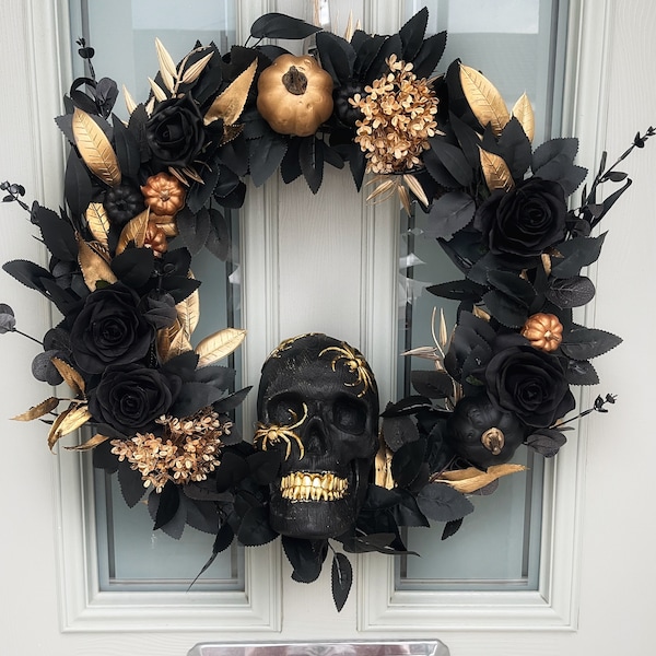 Halloween wreath for front door, ghost wreath, skull wreath, pumpkin wreath, autumn decorations, spooky wreath