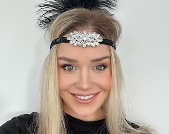 Ostrich Feather Flapper Headband, Gatsby Party Headpiece