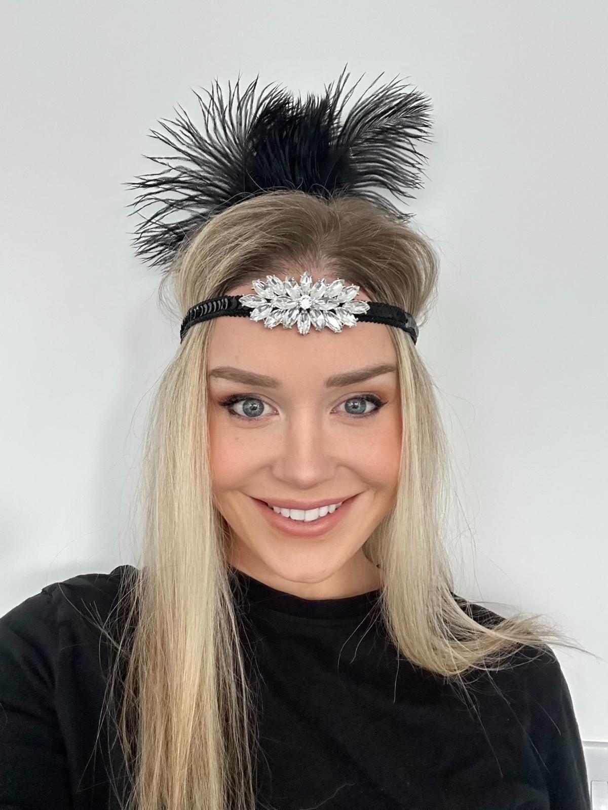 1920s Flapper Headband with Ostrich Feathers for Gatsby Party Amazon.com: BABEYOND 1920s Flapper Headband Accessories  main image 2