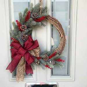 Christmas wreath for front door, artificial wreath, red, Christmas decorations for outside, Christmas decor, spruce wreath, large wreath