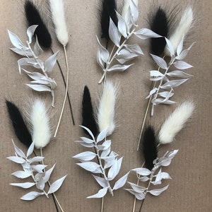 18 pezzi di torta / fiori secchi artigianali / decorazioni per cupcake / 5-10 cm / decorazioni per torte / code di coniglio / ruscus / bianco e nero / mono / decorazione
