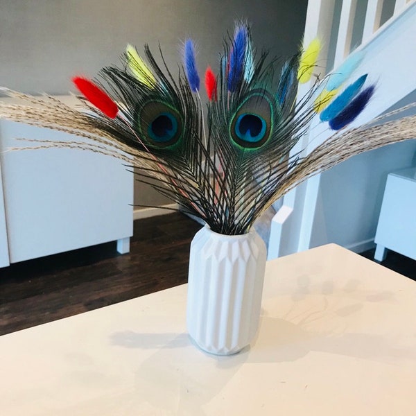 Peacock and Bunny tail Bouquet (Brights) | 30cm | Letterbox Friendly | Pampas | Dried Flowers | Personalised Gift | Interior | Home |