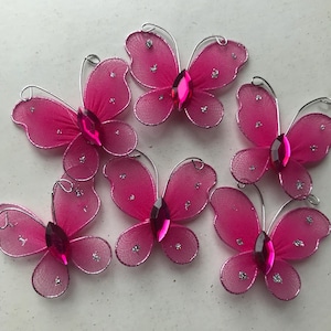 6 farfalle in organza / rosa brillante / decorazioni per torte / cupcake / creazione di biglietti / artigianato / applicazioni / abbellimenti