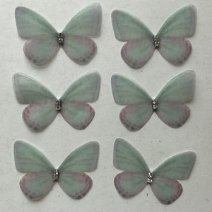 Organza Butterfly Appliques with Rhinestones: Double Layer, 3D Embellishments, 5cm (Set of 6) Grön