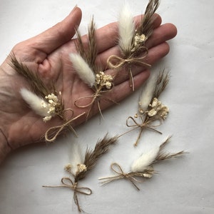 6 mini mazzi di fiori secchi / 8-10 cm / decorazioni per cupcake / torta / pampas bianche e naturali / boho / decorazione per torte / regalo / artigianato / Regno Unito /