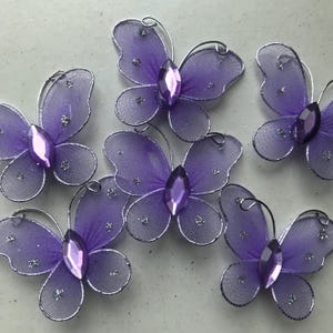 6 mariposas de organza de alambre / Lila / Artes y manualidades / Adornos para tartas / Cupcakes / Fabricación de tarjetas / Manualidades / Apliques / Adornos