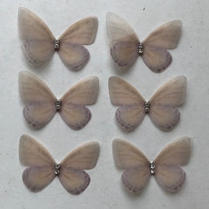 Organza Butterfly Appliques with Rhinestones: Double Layer, 3D Embellishments, 5cm (Set of 6) Beige