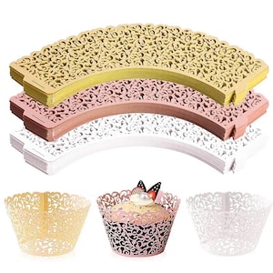 Laser geschnittene Perlen-Cupcake-Wrapper: Pink, Gold oder Weiß