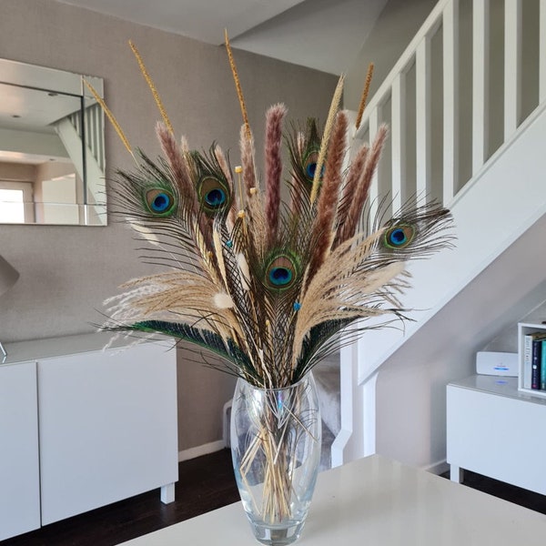 Luxury Large Peacock Pampas & Dried Flower Bouquet 50 stem  | Gift | 50cm Tall  | Natural | UK | Next working day dispatch |