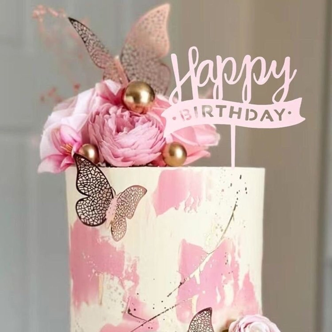 Happy Birthday Acrylic Cake Topper | Rose Gold | Pale Pink | Girl | UK ...