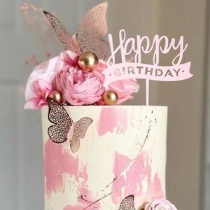 Happy Birthday  Acrylic Cake Topper |Rose gold  | Pale Pink  | Girl | UK | Celebrate | Party |