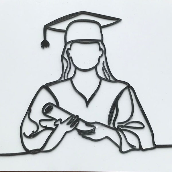 Graduation Line Silhouette Cake Charm | Graduate Celebration | Cake Topper | Male | Female | Black Acrylic | Side Charm | College | Universi