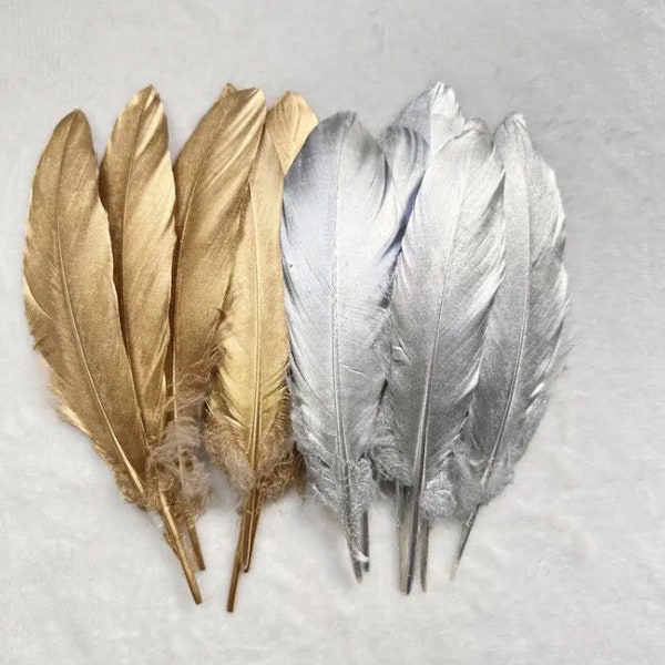 Goose Feather | Gold | Silver |  15-20 cm |  6-8 inch | UK | Cake Topper | Gift | Craft | DIY | Bridal | Jewelry | Home | Display